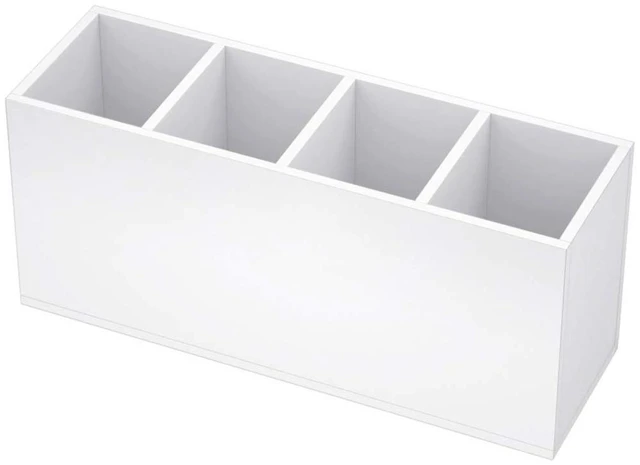Main image of Acrylic Pen Holder 4 Compartments, White Pencil Organizer Cup for Countertop Desk Accessory Storage (White)