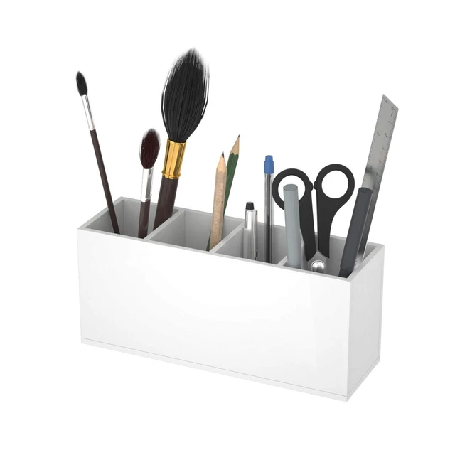 Alt view image 2 of 7 - Acrylic Pen Holder 4 Compartments, White Pencil Organizer Cup for Countertop Desk Accessory Storage (White)