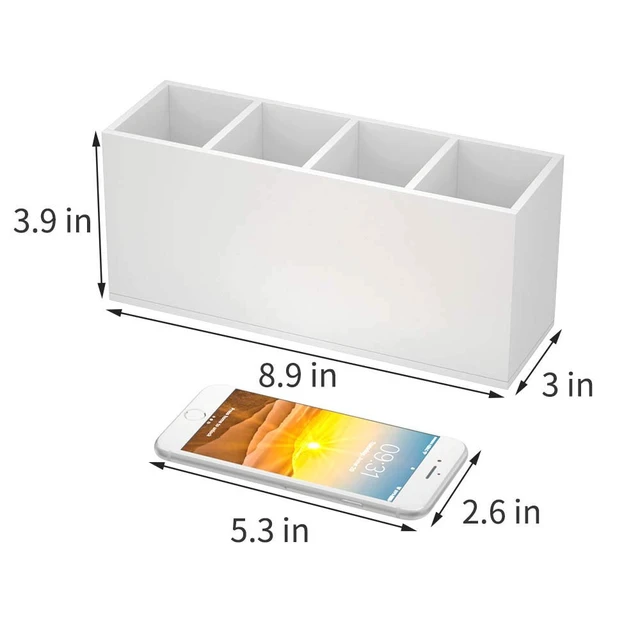 Alt view image 3 of 7 - Acrylic Pen Holder 4 Compartments, White Pencil Organizer Cup for Countertop Desk Accessory Storage (White)