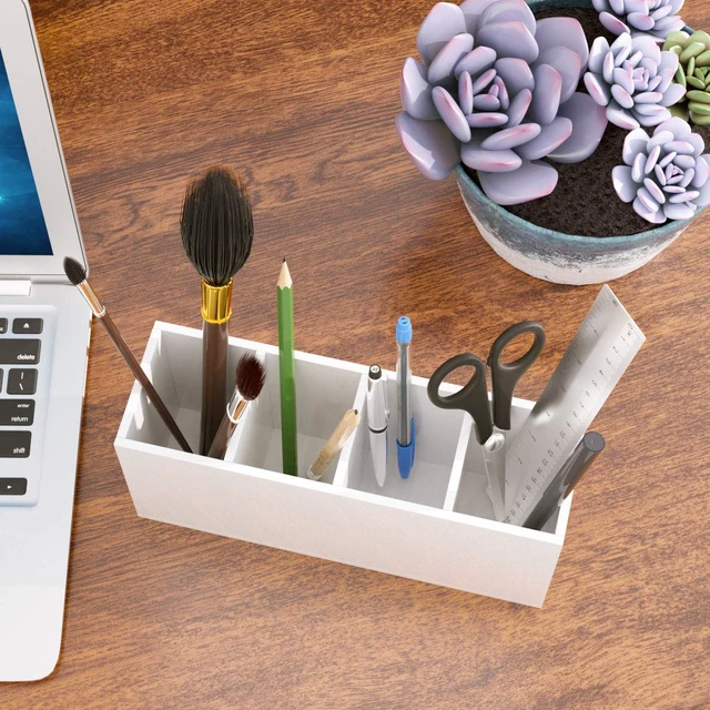Alt view image 4 of 7 - Acrylic Pen Holder 4 Compartments, White Pencil Organizer Cup for Countertop Desk Accessory Storage (White)