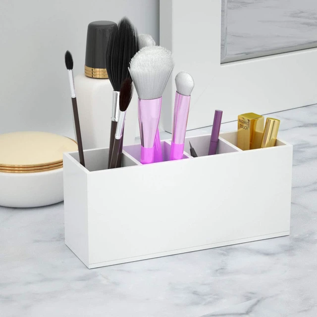Alt view image 5 of 7 - Acrylic Pen Holder 4 Compartments, White Pencil Organizer Cup for Countertop Desk Accessory Storage (White)