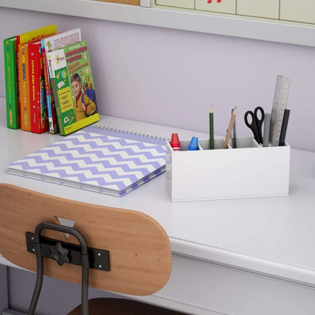 Alt view image 7 of 7 - Acrylic Pen Holder 4 Compartments, White Pencil Organizer Cup for Countertop Desk Accessory Storage (White)