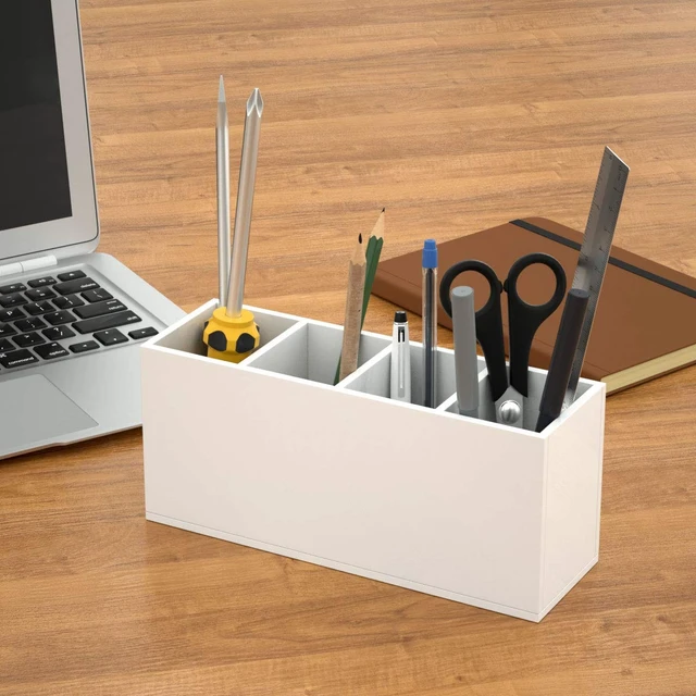 Alt view image 6 of 7 - Acrylic Pen Holder 4 Compartments, White Pencil Organizer Cup for Countertop Desk Accessory Storage (White)