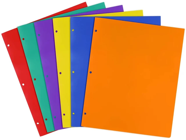 Main image of Plastic Folders, 2 Pockets and 3 Hole, Letter Size, 6 Colors Suitable for organizing school assignments, office documents, and family files. 6 vibrant colors for easy categorization