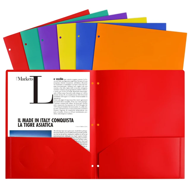Alt view image 2 of 7 - Plastic Folders, 2 Pockets and 3 Hole, Letter Size, 6 Colors Suitable for organizing school assignments, office documents, and family files. 6 vibrant colors for easy categorization