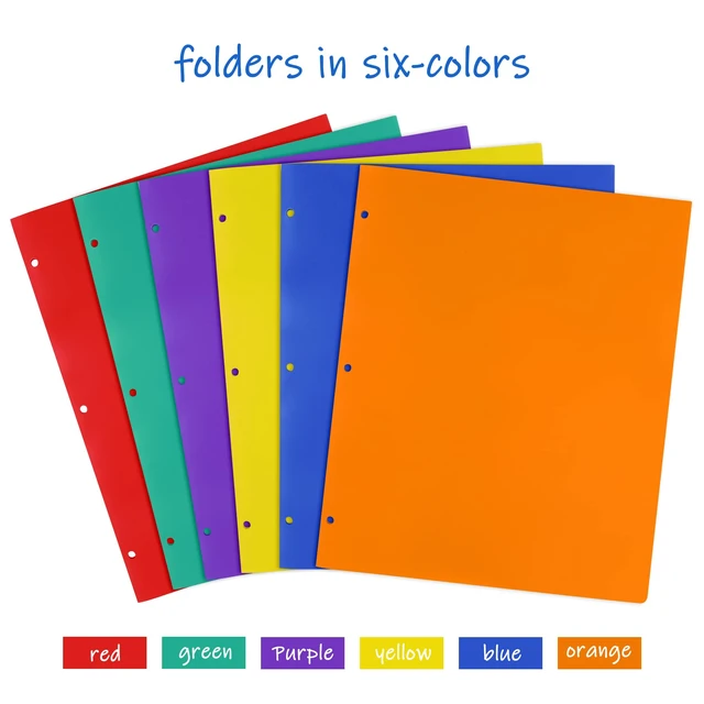 Alt view image 5 of 7 - Plastic Folders, 2 Pockets and 3 Hole, Letter Size, 6 Colors Suitable for organizing school assignments, office documents, and family files. 6 vibrant colors for easy categorization
