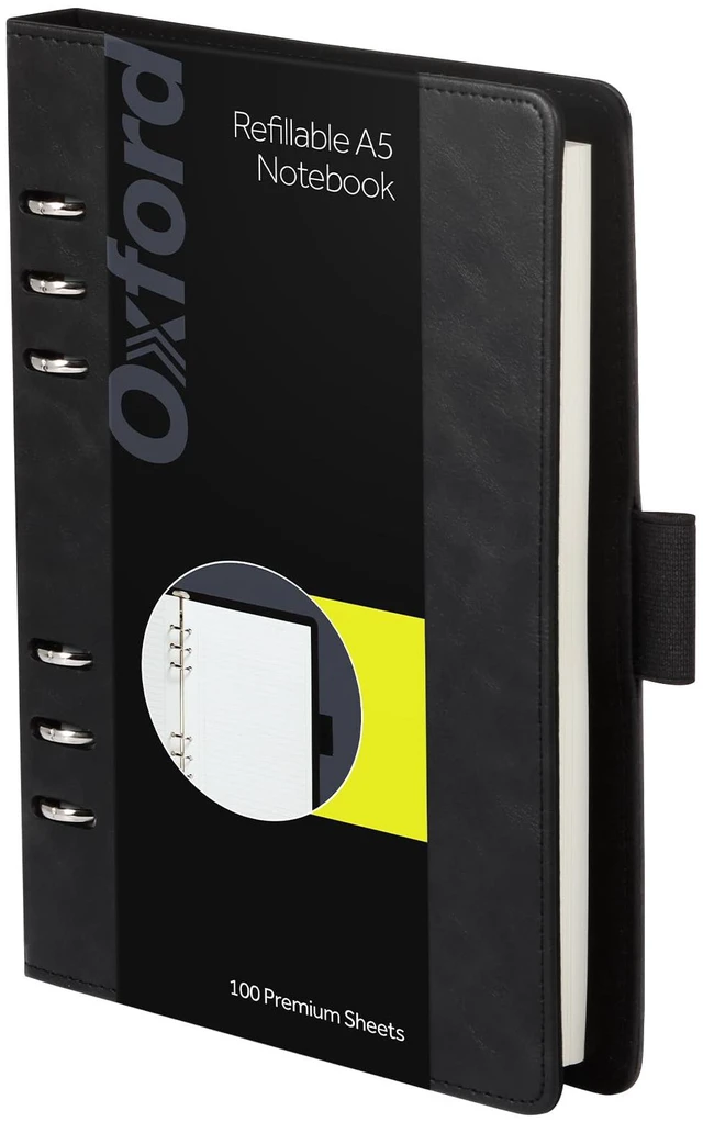 Main image of 6-Ring Professional Notebook, 7 x 9 Inch, Refillable Notebook, Writing Journal, Ivory Paper, 100 Sheets, Black Faux Leather Cover (90004)