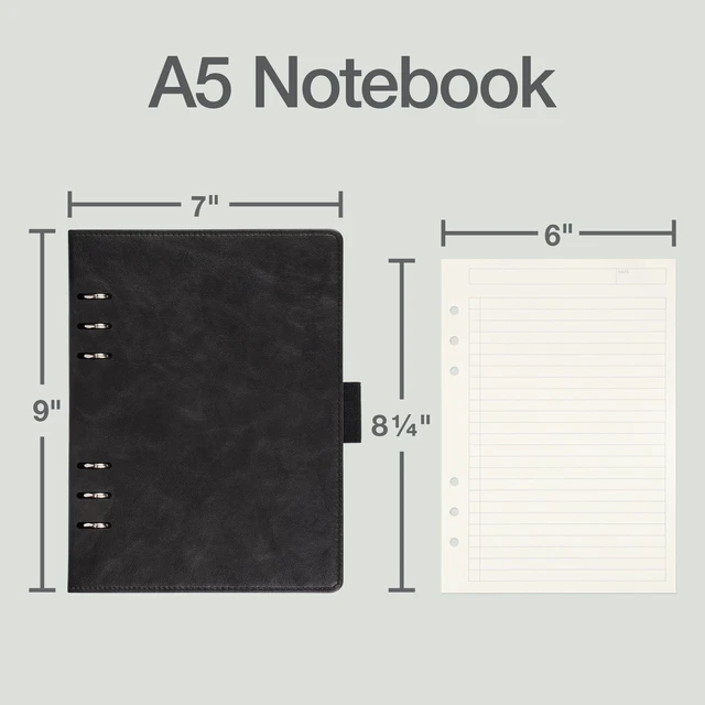 Alt view image 2 of 7 - 6-Ring Professional Notebook, 7 x 9 Inch, Refillable Notebook, Writing Journal, Ivory Paper, 100 Sheets, Black Faux Leather Cover (90004)