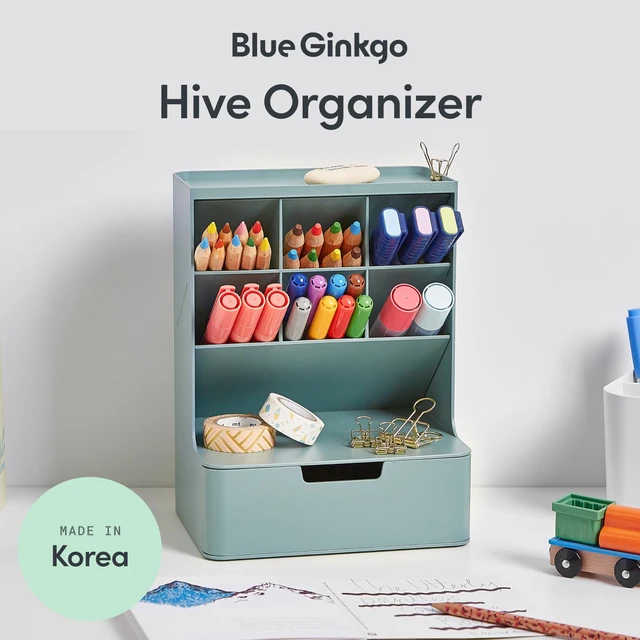 Alt view image 2 of 6 - Hive Pen Desk Organizer, Green, Made in Korea 6 Compartments. Full Drawer. Everyday Storage