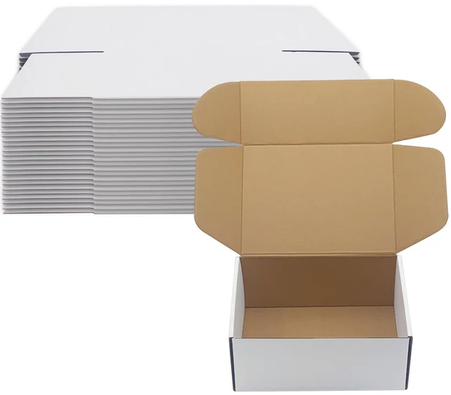 Main image of 9x7x4 inch Shipping Boxes Set of 25, White Corrugated Cardboard Mailer Box Mailing Boxes Bulk for Birthday Wedding Party Book Literature Gift Giving, Mailers for Packaging and Shipping Small Business