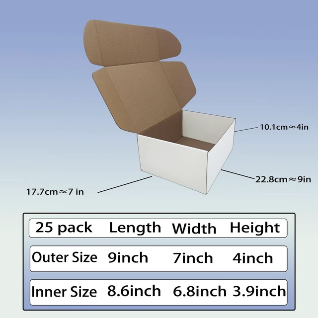 Alt view image 7 of 7 - 9x7x4 inch Shipping Boxes Set of 25, White Corrugated Cardboard Mailer Box Mailing Boxes Bulk for Birthday Wedding Party Book Literature Gift Giving, Mailers for Packaging and Shipping Small Business