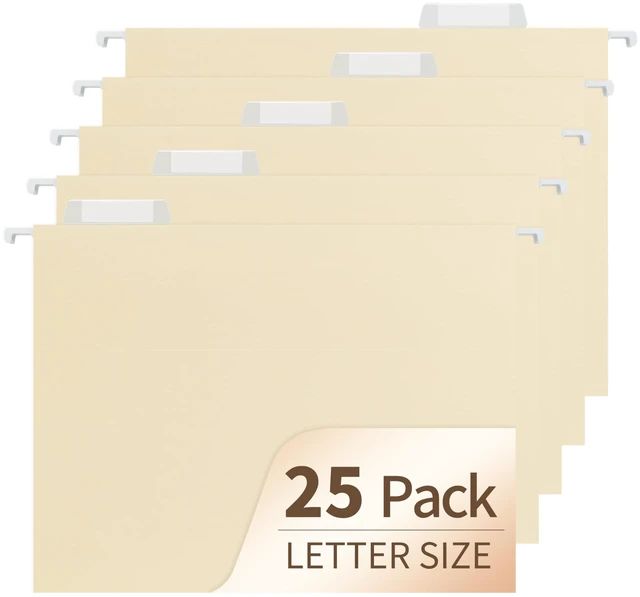 Main image of Hanging File Folders,Yellow 25 Pack Letter Size File Folders with 1/5-cut Tabs,Office Essentials for Filing Cabinet & Desk Storage