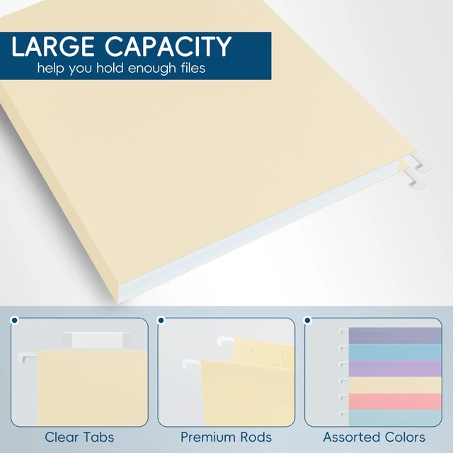 Alt view image 4 of 7 - Hanging File Folders,Yellow 25 Pack Letter Size File Folders with 1/5-cut Tabs,Office Essentials for Filing Cabinet & Desk Storage