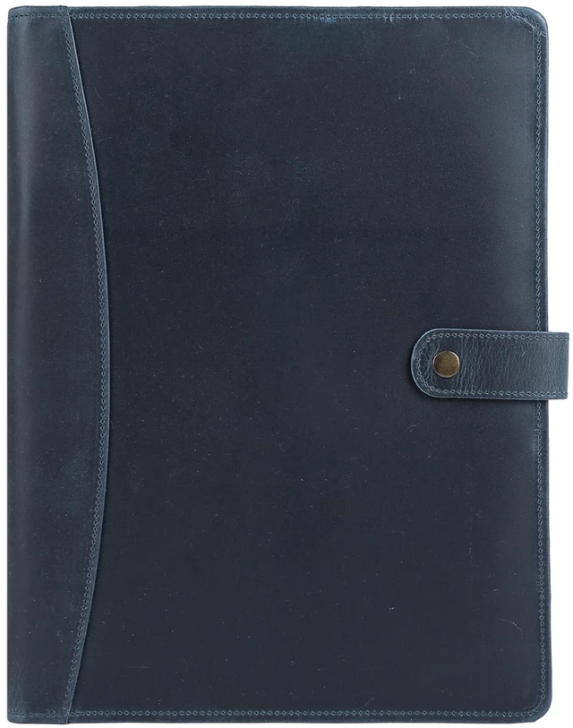 Main image of Leather Portfolio Folder with Button Closure Business Padfolio for Professionals Vintage Organizer with Legal Pad Holder, Card Slots & Document Pockets (Blue)