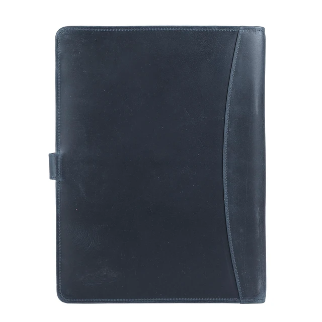 Alt view image 5 of 7 - Leather Portfolio Folder with Button Closure Business Padfolio for Professionals Vintage Organizer with Legal Pad Holder, Card Slots & Document Pockets (Blue)