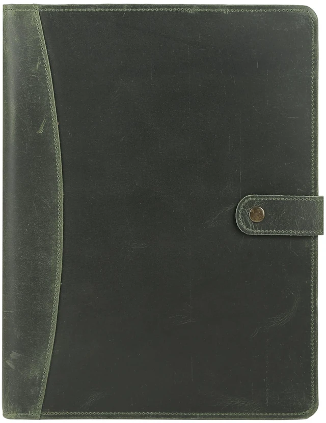 Main image of Leather Portfolio Folder with Button Closure Business Padfolio for Professionals Vintage Organizer with Legal Pad Holder, Card Slots & Document Pockets (Green)