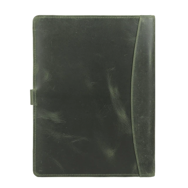 Alt view image 5 of 7 - Leather Portfolio Folder with Button Closure Business Padfolio for Professionals Vintage Organizer with Legal Pad Holder, Card Slots & Document Pockets (Green)