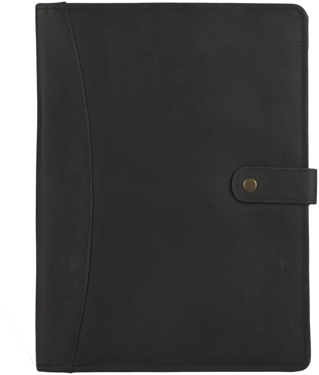 Main image of Leather Portfolio Folder with Button Closure Business Padfolio for Professionals Vintage Organizer with Legal Pad Holder, Card Slots & Document Pockets (Black)