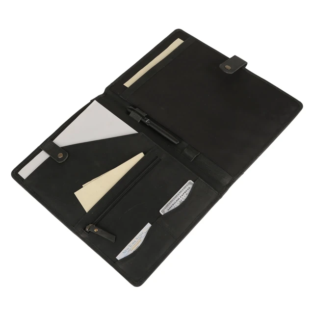 Alt view image 4 of 6 - Leather Portfolio Folder with Button Closure Business Padfolio for Professionals Vintage Organizer with Legal Pad Holder, Card Slots & Document Pockets (Black)