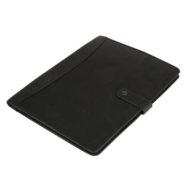 Alt view image 6 of 6 - Leather Portfolio Folder with Button Closure Business Padfolio for Professionals Vintage Organizer with Legal Pad Holder, Card Slots & Document Pockets (Black)