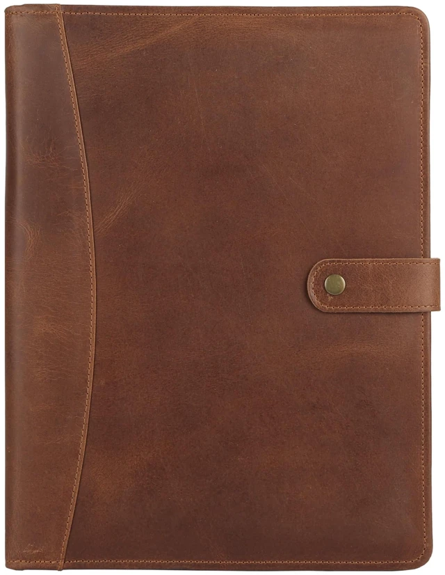 Main image of Leather Portfolio Folder with Button Closure Business Padfolio for Professionals Vintage Organizer with Legal Pad Holder, Card Slots & Document Pockets (Serena)