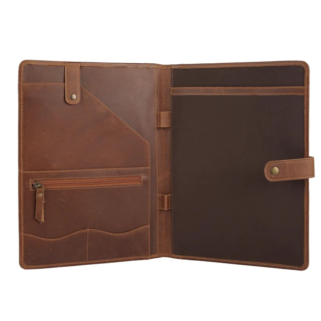 Alt view image 2 of 6 - Leather Portfolio Folder with Button Closure Business Padfolio for Professionals Vintage Organizer with Legal Pad Holder, Card Slots & Document Pockets (Serena)