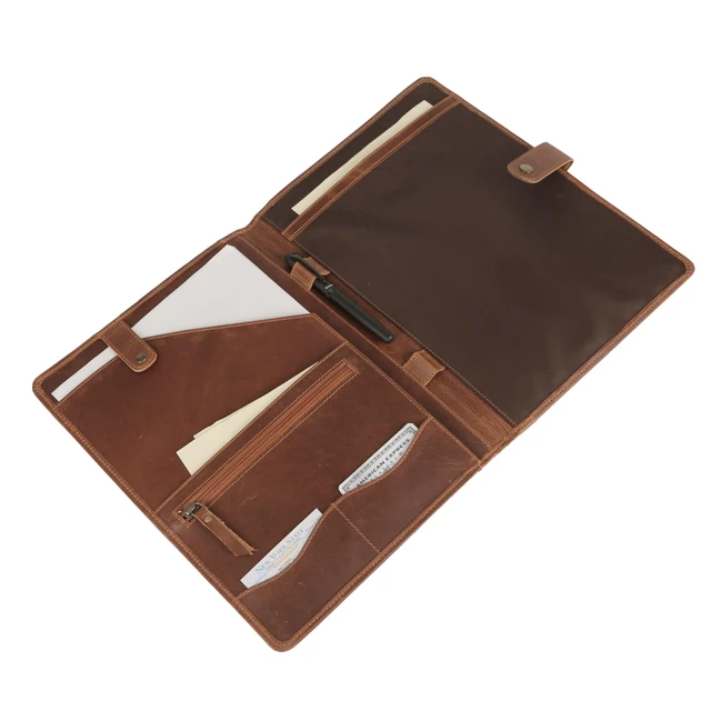 Alt view image 4 of 6 - Leather Portfolio Folder with Button Closure Business Padfolio for Professionals Vintage Organizer with Legal Pad Holder, Card Slots & Document Pockets (Serena)