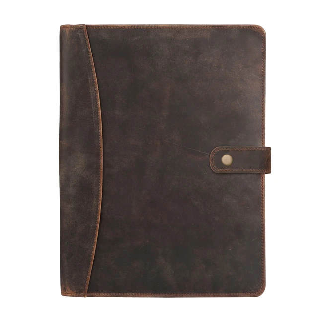Alt view image 2 of 7 - Leather Portfolio Folder with Luxury Pen and Button Closure Business Padfolio for Professionals Vintage Organizer with Legal Pad Holder & Card Slots (Distressed Tan)
