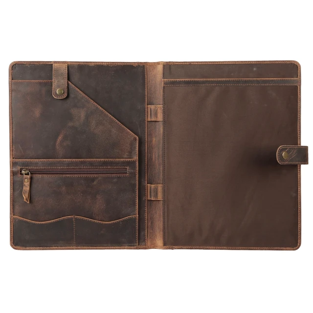 Alt view image 6 of 7 - Leather Portfolio Folder with Luxury Pen and Button Closure Business Padfolio for Professionals Vintage Organizer with Legal Pad Holder & Card Slots (Distressed Tan)