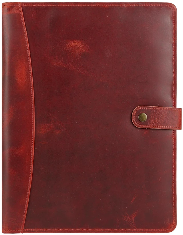 Main image of Leather Portfolio Folder with Button Closure Business Padfolio for Professionals Vintage Organizer with Legal Pad Holder, Card Slots & Document Pockets (Red)