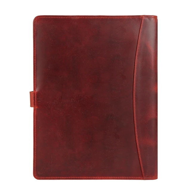 Alt view image 5 of 6 - Leather Portfolio Folder with Button Closure Business Padfolio for Professionals Vintage Organizer with Legal Pad Holder, Card Slots & Document Pockets (Red)