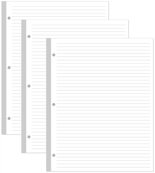 Main image of (3-Pack) 3-Hole Line Paper Refills, Letter Size Loose-Leaf Paper, 300 Sheets/600 Pages, 100gsm White Paper, 8.5'' x 11''