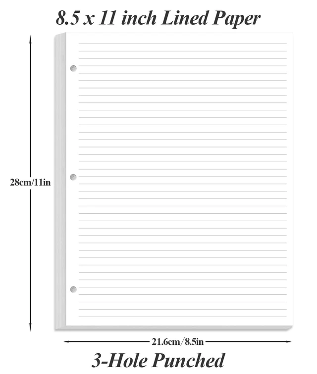 Alt view image 3 of 7 - (3-Pack) 3-Hole Line Paper Refills, Letter Size Loose-Leaf Paper, 300 Sheets/600 Pages, 100gsm White Paper, 8.5'' x 11''