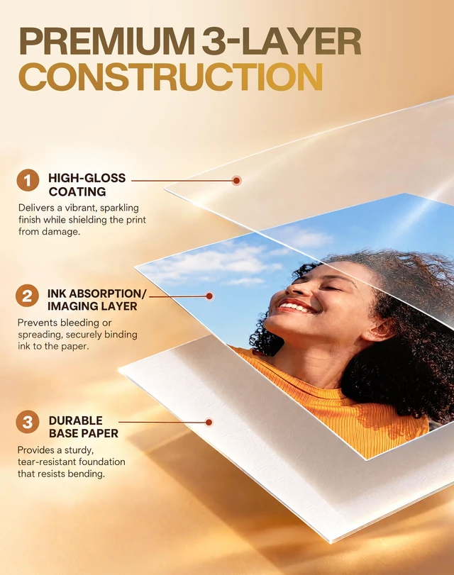 Alt view image 3 of 7 - Inkjet Glossy Photo Paper 48lb 8.5x11 inches 100 Sheets High Glossy Printer Paper 180gsm for Dye Ink, Fast Dry for Brochure Paper, Photographic Paper Compatible with Inkjet Printer