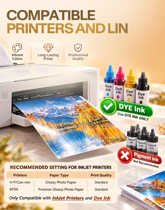 Alt view image 5 of 7 - Inkjet Glossy Photo Paper 48lb 8.5x11 inches 100 Sheets High Glossy Printer Paper 180gsm for Dye Ink, Fast Dry for Brochure Paper, Photographic Paper Compatible with Inkjet Printer