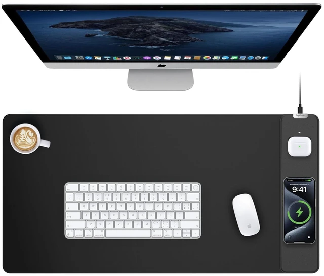 Main image of Mouse Pad with 15W Wireless Charging, Classic Black Desk Mat Gaming Mousepad Home Office Large Desk Pad with Ultra-Smooth Surface, Non-Slip Base, Waterproof Keyboard Pad