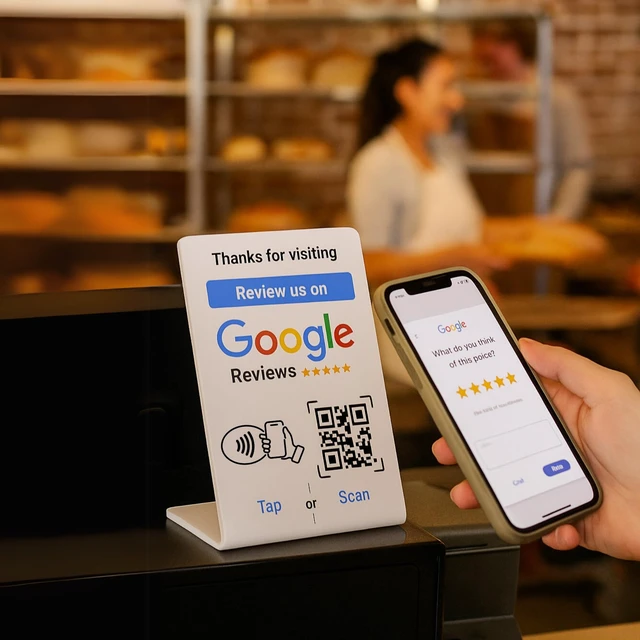 Alt view image 6 of 7 - NFC Tap Google Review Stand, White, Large 5.1"x3.5", 3-STANDS Boost Customer Feedback, Tap & Scan QR, No App, No Subscription, Works on iPhone & Android