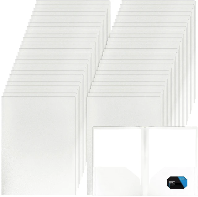 Main image of 50 Pcs Plastic Folders with 2 Pockets Letter Size Folder,White Heavy Duty Folders with Business Card Holder for School Classroom Teacher Office Supplies File Documents Filing Organizing