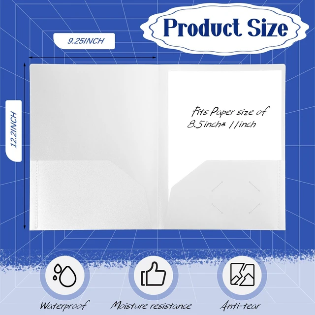 Alt view image 2 of 6 - 50 Pcs Plastic Folders with 2 Pockets Letter Size Folder,White Heavy Duty Folders with Business Card Holder for School Classroom Teacher Office Supplies File Documents Filing Organizing