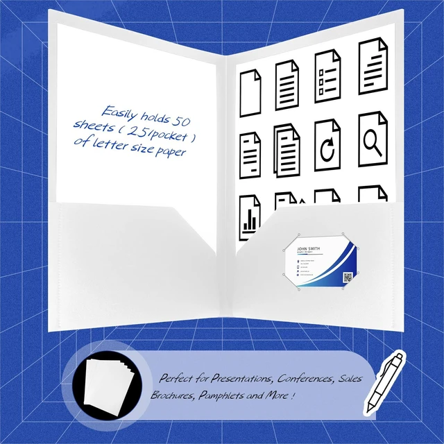 Alt view image 3 of 6 - 50 Pcs Plastic Folders with 2 Pockets Letter Size Folder,White Heavy Duty Folders with Business Card Holder for School Classroom Teacher Office Supplies File Documents Filing Organizing