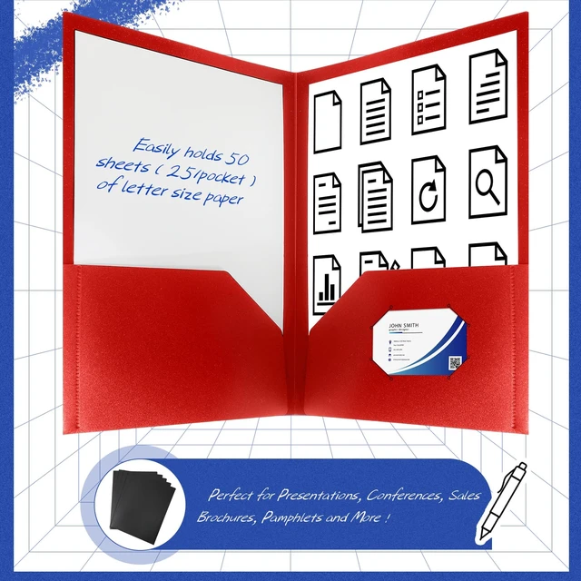 Alt view image 3 of 7 - 50 Pcs Plastic Folders with 2 Pocket Letter Size Folder, Multicolor Heavy Duty Folders with Business Card Holder for School Classroom Teacher Office Supplies File Documents Filing Organizing