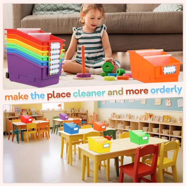 Alt view image 7 of 7 - 6 Pack Picture Book Bins with Dividers Plastic Book Holders with Labels Stackable Classroom Organization Bins Magazine File Binder Holder Storage Container for Classroom Library Home Office(Colorful)