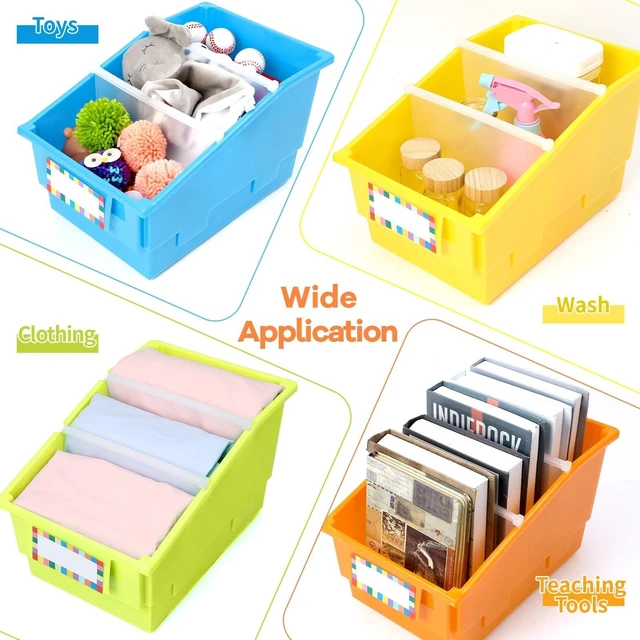 Alt view image 6 of 7 - 6 Pack Picture Book Bins with Dividers Plastic Book Holders with Labels Stackable Classroom Organization Bins Magazine File Binder Holder Storage Container for Library Home Office(Fluorescent Color)