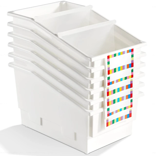 Main image of 6 Pack Picture Book Bins with Dividers Plastic Book Holders with Labels Stackable Classroom Organization Bins Magazine File Binder Holder Storage Container for Classroom Library Home Office(White)