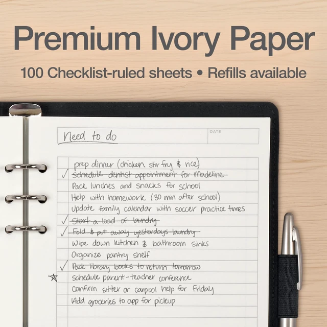 Alt view image 4 of 7 - 6-Ring Professional Notebook, 7 x 9 Inch, Refillable Notebook, Writing Journal, Ivory Paper, 100 Sheets, Black Faux Leather Cover (90004)