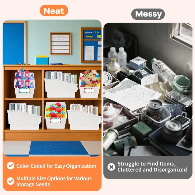 Alt view image 5 of 7 - 6 Pack Picture Book Bins with Dividers Plastic Book Holders with Labels Stackable Classroom Organization Bins Magazine File Binder Holder Storage Container for Classroom Library Home Office(White)