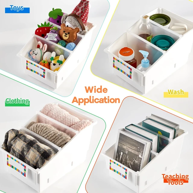 Alt view image 6 of 7 - 6 Pack Picture Book Bins with Dividers Plastic Book Holders with Labels Stackable Classroom Organization Bins Magazine File Binder Holder Storage Container for Classroom Library Home Office(White)
