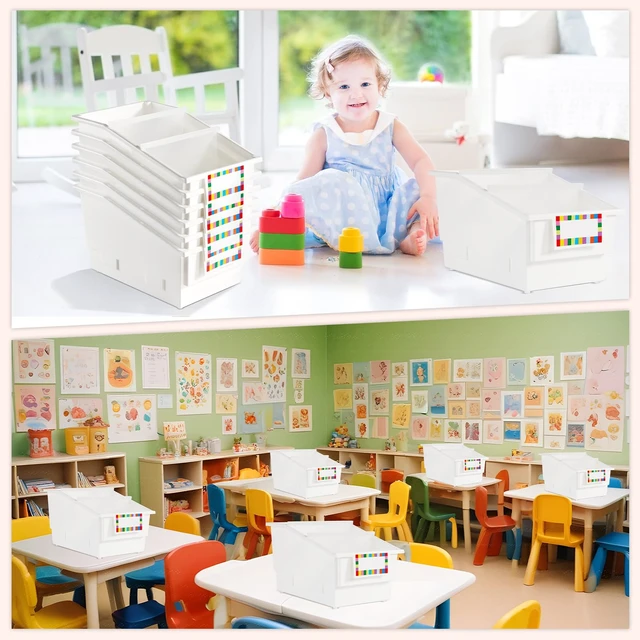 Alt view image 7 of 7 - 6 Pack Picture Book Bins with Dividers Plastic Book Holders with Labels Stackable Classroom Organization Bins Magazine File Binder Holder Storage Container for Classroom Library Home Office(White)