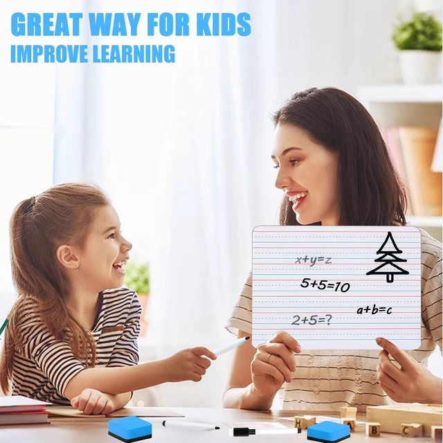 Alt view image 3 of 7 - 20 Pcs 9"x12" Double Sided Dry Erase Boards, Small Whiteboards with Lines for Students Classroom Teachers School Supplies Office with 24Pens 24 Erasers 24 Pen Clips