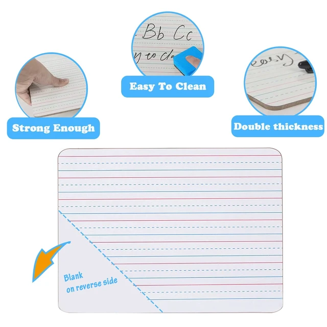 Alt view image 5 of 7 - 20 Pcs 9"x12" Double Sided Dry Erase Boards, Small Whiteboards with Lines for Students Classroom Teachers School Supplies Office with 24Pens 24 Erasers 24 Pen Clips